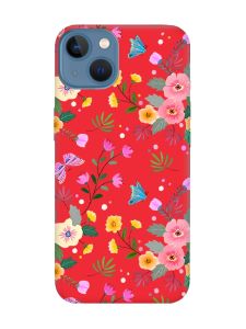 Матовий червоний чохол на Apple iPhone 13 :: Квітковий фон (принт 369)