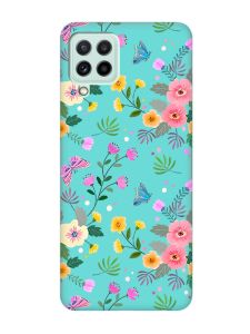 Матовий бірюзовий чохол на Samsung Galaxy M32/M22/A22 4G :: Квітковий фон (принт 369)