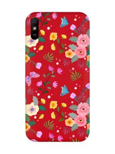 Матовий червоний чохол на Xiaomi Redmi 9A :: Квітковий фон (принт 369)