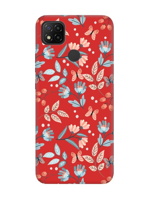 Матовий червоний чохол на Xiaomi Redmi 9C/10A :: Квітковий фон (принт 370)