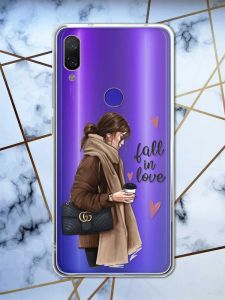 Прозорий чохол на Xiaomi Redmi Note 7/7 Pro :: Дівчина з кавою /принт 112/