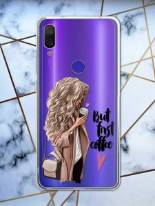 Прозорий чохол на Xiaomi Redmi Note 7/7 Pro :: Дівчина з кавою /принт 114/