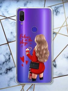 Прозорий чохол на Xiaomi Redmi Note 7/7 Pro :: Дівчина з кавою /принт 137/