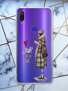 Прозорий чохол на Xiaomi Redmi Note 7/7 Pro :: Дівчина з кавою /принт 59/