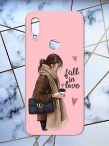 Матовий чохол з рожевими боками на Xiaomi Redmi Note 7/7 Pro :: Дівчина з кавою /принт 112/