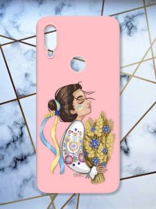 Матовий чохол з рожевими боками на Xiaomi Redmi Note 7/7 Pro :: Українка з колосками /принт 172/