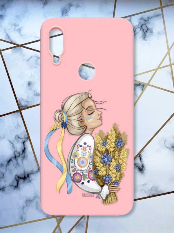 Матовий чохол з рожевими боками на Xiaomi Redmi Note 7/7 Pro :: Українка з колосками /принт 173/