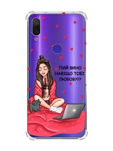 Чохол з потовщеними кутами на Xiaomi Redmi Note 7/7 Pro :: Дівчина з вином /принт 219/