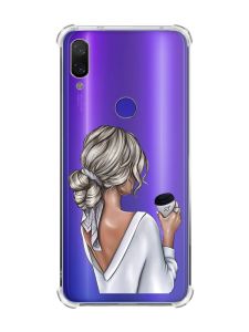 Чохол з потовщеними кутами на Xiaomi Redmi Note 7/7 Pro :: Дівчина з латте /принт 227/