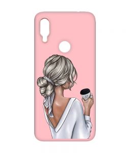 Матовий чохол з рожевими боками на Xiaomi Redmi Note 7/7 Pro :: Дівчина з латте /принт 227/