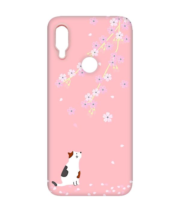 Матовий чохол з рожевими боками на Xiaomi Redmi Note 7/7 Pro :: Котик і сакура /принт 283/