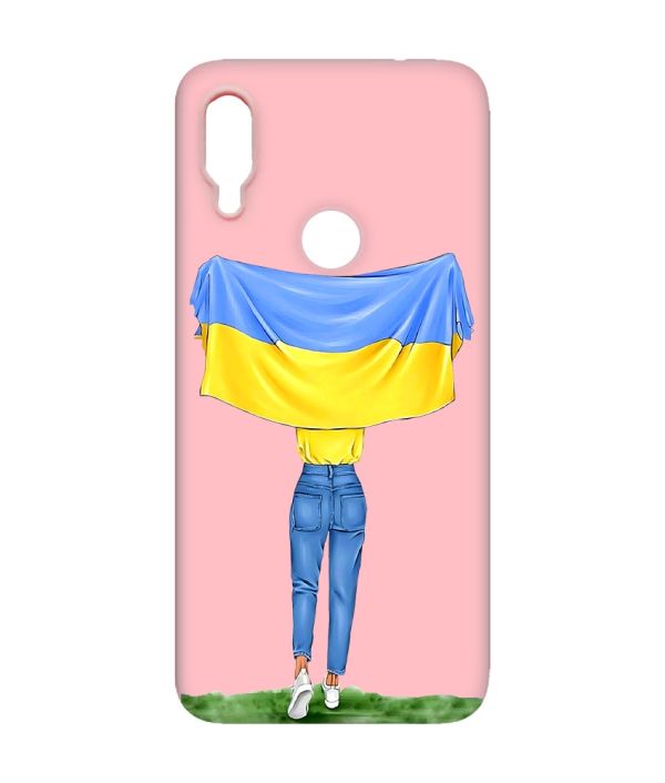 Матовий чохол з рожевими боками на Xiaomi Redmi Note 7/7 Pro :: Дівчина з прапором /принт 263/