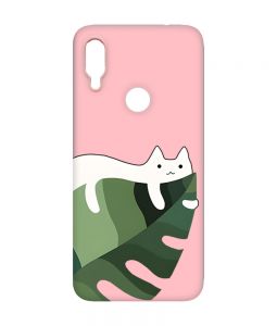 Матовий рожевий чохол на Xiaomi Redmi Note 7/7 Pro :: Кіт на листку /принт 367/
