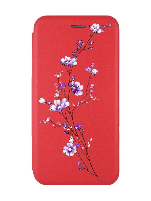Чохол-книжка з малюнком на Xiaomi Redmi Note 7/7 Pro :: Червоний :: Гілочка квітів /принт 278/