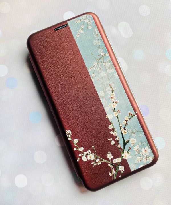 Чохол-книжка з малюнком на Xiaomi Redmi Note 7/7 Pro :: Бордовий :: Квітуча сакура /принт 285/
