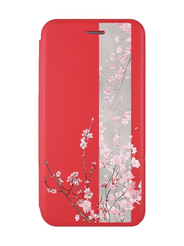 Чохол-книжка з малюнком на Xiaomi Redmi Note 7/7 Pro :: Червоний :: Сакура у цвіті /принт 286/