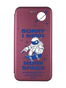 Чохол-книжка з малюнком на Xiaomi Redmi Note 7/7 Pro :: Бордовий :: Космонавт на скейті /принт 248/