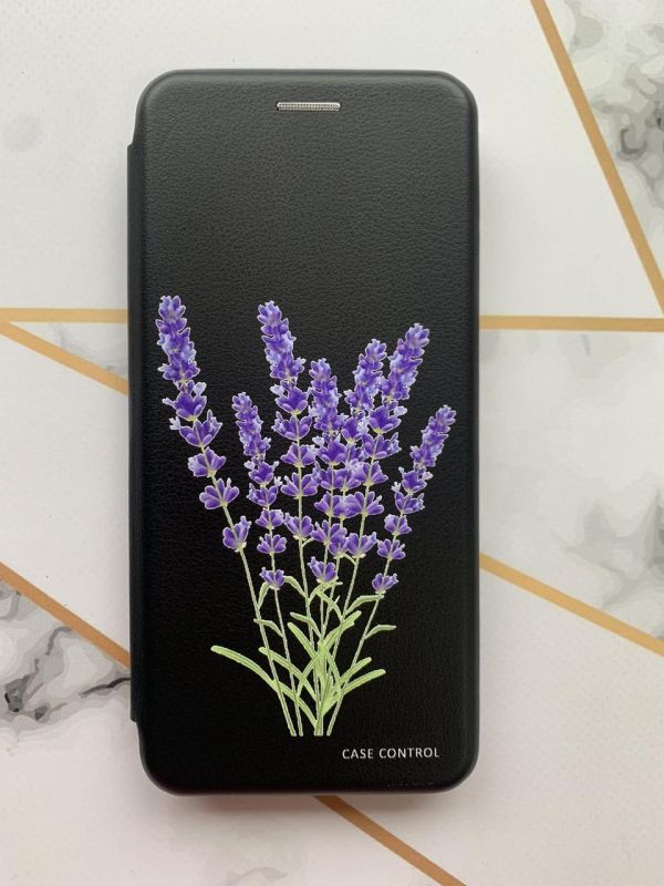 Чохол-книжка з малюнком на Xiaomi Redmi Note 7/7 Pro :: Чорний :: Лаванда /принт 28/