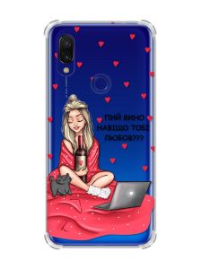 Чохол з потовщеними кутами на Xiaomi Redmi 7 :: Дівчина з вином /принт 220/