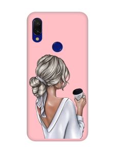 Матовий чохол з рожевими боками на Xiaomi Redmi 7 :: Дівчина з латте /принт 227/