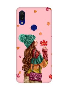 Матовий чохол з рожевими боками на Xiaomi Redmi 7 :: Дівчина з листям /принт 221/