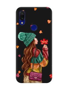 Матовий чохол з чорними боками на Xiaomi Redmi 7 :: Дівчина з листям /принт 221/