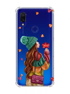 Чохол з потовщеними кутами на Xiaomi Redmi 7 :: Дівчина з листям /принт 221/