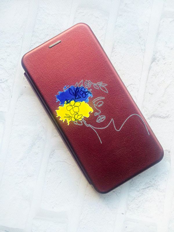 Чохол-книжка з малюнком на Xiaomi Redmi 7 :: Бордовий :: Українка Арт /принт 3/