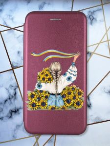 Чохол-книжка з малюнком на Xiaomi Redmi 7 :: Бордовий :: Дівчина зі стрічкою /принт 25/