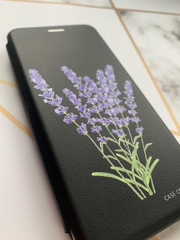 Чохол-книжка з малюнком на Xiaomi Redmi 7 :: Чорний :: Лаванда /принт 28/