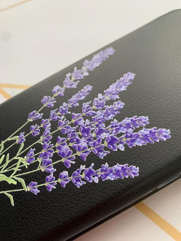 Чохол-книжка з малюнком на Xiaomi Redmi 7 :: Чорний :: Лаванда /принт 28/