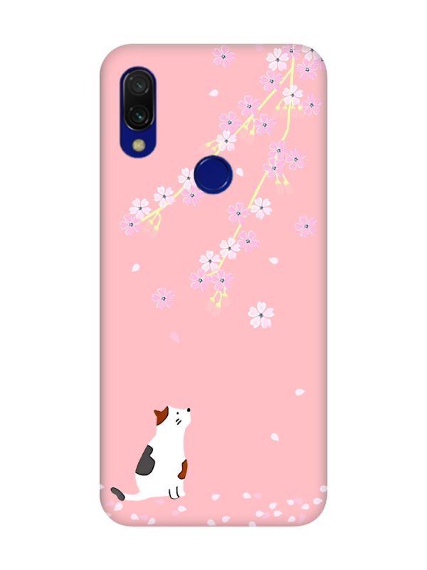 Матовий чохол з рожевими боками на Xiaomi Redmi 7 :: Котик і сакура /принт 283/