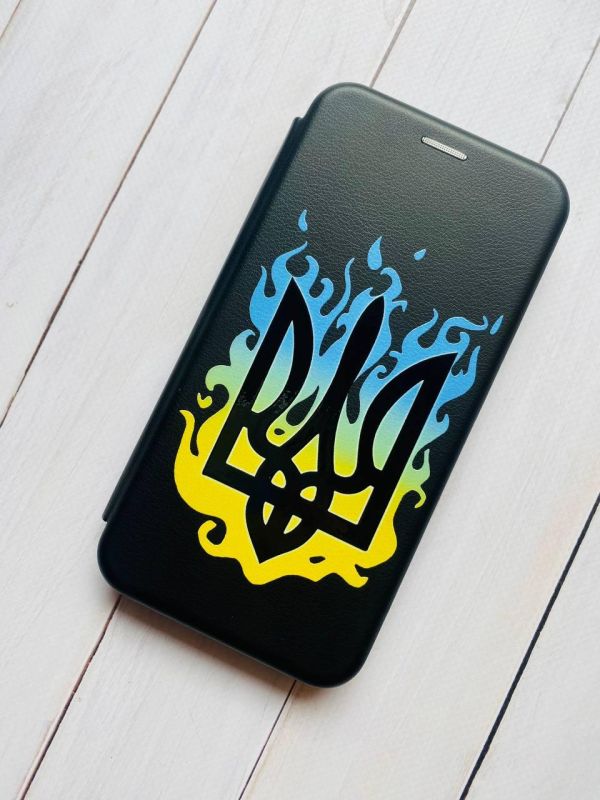Чохол-книжка з малюнком на Xiaomi Redmi 7 :: Чорний :: Тризуб Полум'я /принт 257/