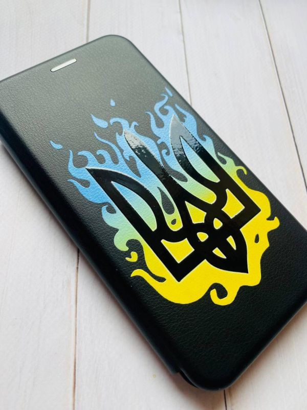 Чохол-книжка з малюнком на Xiaomi Redmi 7 :: Чорний :: Тризуб Полум'я /принт 257/