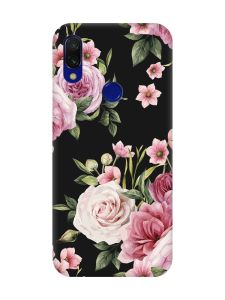 Матовий чохол з чорними боками на Xiaomi Redmi 7 :: Рожеві квіти /принт 287/