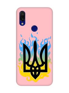 Матовий чохол з рожевими боками на Xiaomi Redmi 7 :: Тризуб Полум'я /принт 257/