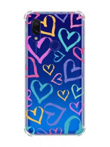 Чохол з потовщеними кутами на Xiaomi Redmi 7 :: Різнокольорові сердечка /принт 332/