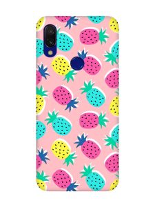 Матовий чохол з рожевими боками на Xiaomi Redmi 7 :: Різнокольорові ананаси /принт 346/
