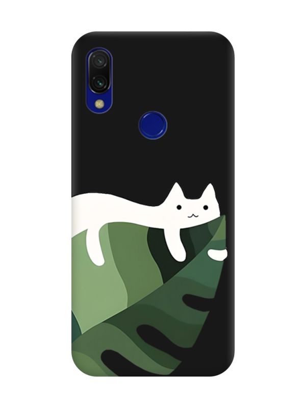 Матовий чорний чохол на Xiaomi Redmi 7 :: Кіт на листку /принт 367/