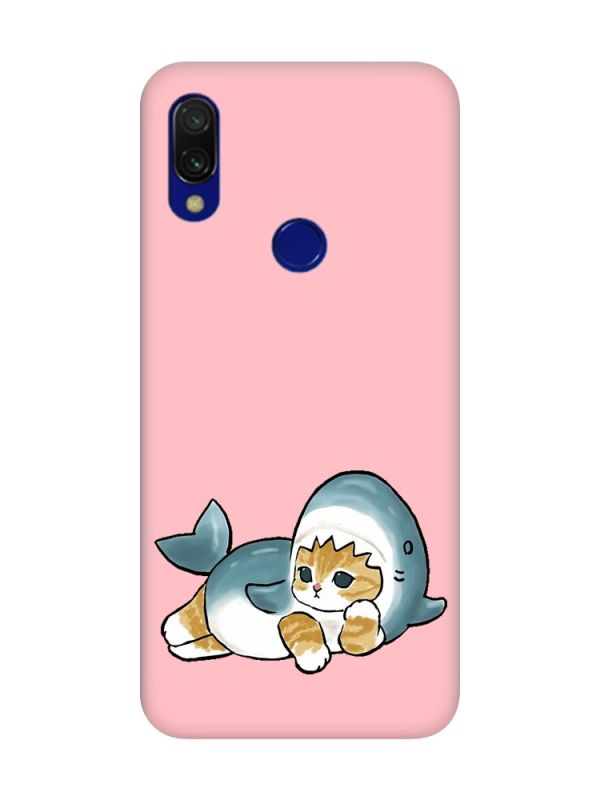 Матовий рожевий чохол на Xiaomi Redmi 7 :: Котик акула /принт 355/