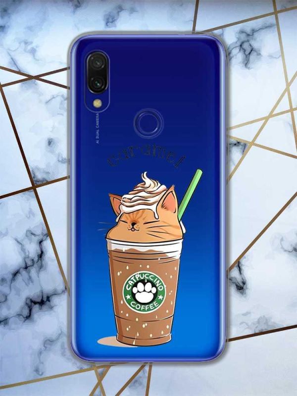 Прозорий чохол на Xiaomi Redmi 7 :: Капучіно котик /принт 97/