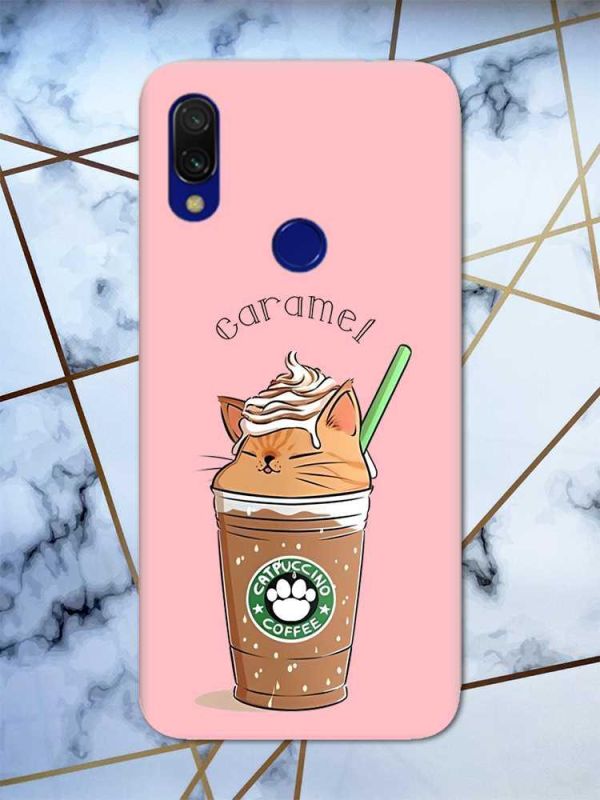 Матовий чохол з рожевими боками на Xiaomi Redmi 7 :: Капучіно котик /принт 97/