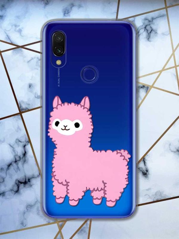 Прозорий чохол на Xiaomi Redmi 7 :: Лама рожева /принт 100/