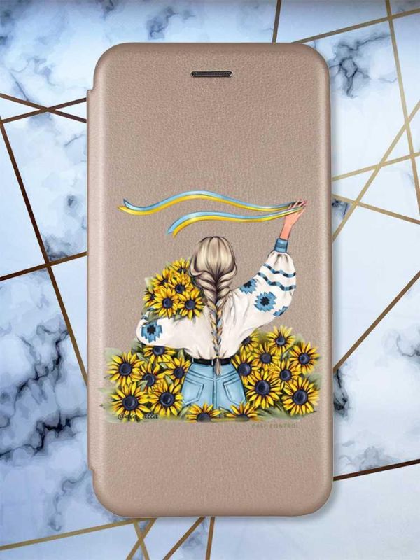 Чохол-книжка з малюнком на Xiaomi Redmi 7 :: Золотий :: Дівчина зі стрічкою /принт 25/