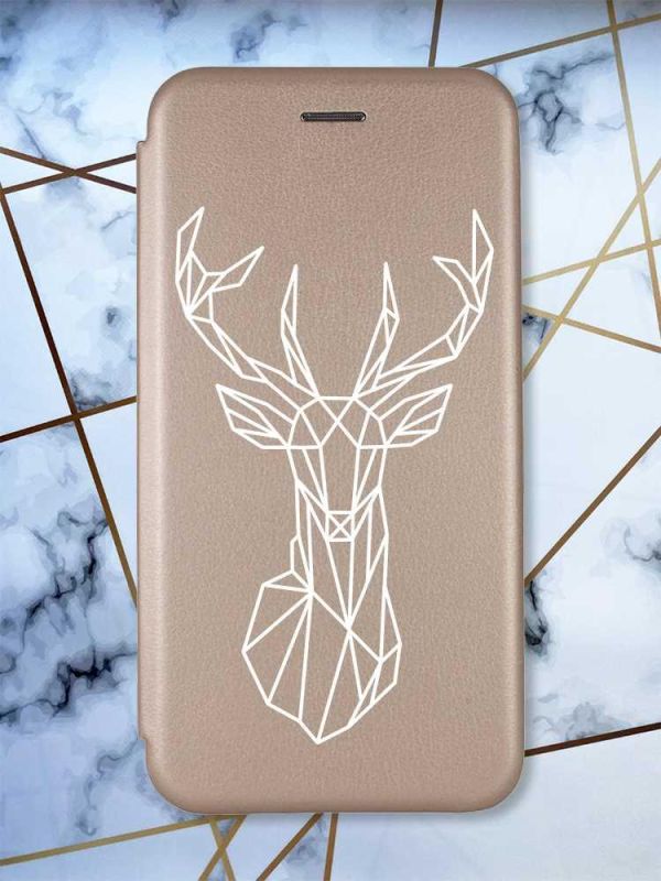 Чохол-книжка з малюнком на Xiaomi Redmi 7 :: Золотий :: Олень /принт 129/
