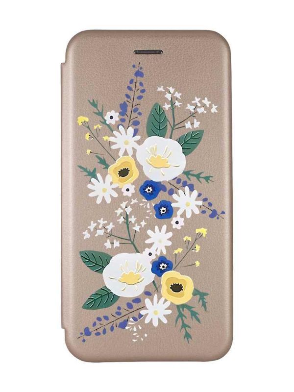 Чохол-книжка з малюнком на Xiaomi Redmi 7 :: Золотий :: Квіти. Акварель /принт 271/