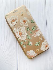 Чохол-книжка з малюнком на Xiaomi Redmi 7 :: Золотий :: Квіти пастельні /принт 277/