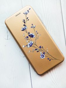 Чохол-книжка з малюнком на Xiaomi Redmi 7 :: Золотий :: Гілочка квітів /принт 278/