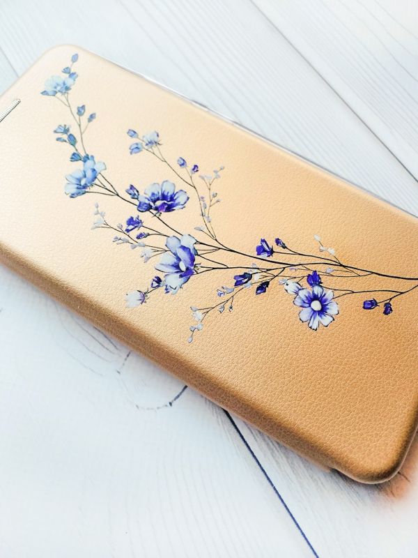 Чохол-книжка з малюнком на Xiaomi Redmi 7 :: Золотий :: Гілочка квітів /принт 278/