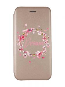 Чохол-книжка з малюнком на Xiaomi Redmi 7 :: Золотий :: Віночок з сакури /принт 284/